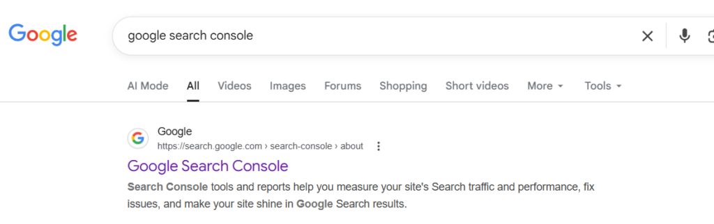 Google Search Resut for Google Search COnsole