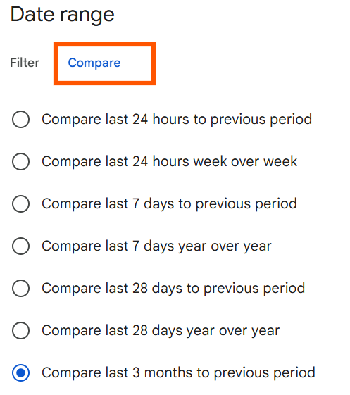 Select 'Compare' from the dropdown options.