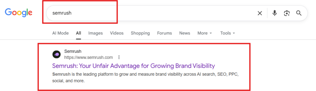 Google search Result for Semrush